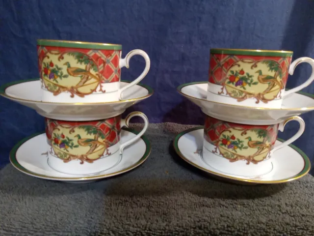 4 Coffee Tea Cup & Saucers, Noritake China, Royal Hunt Pattern (#3930) Excellent