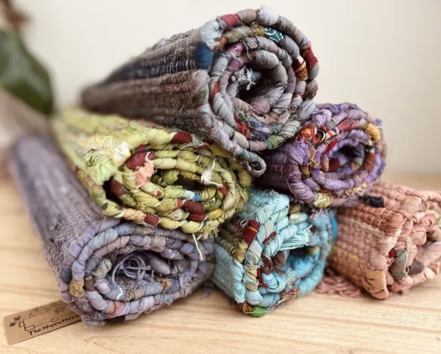 Handmade Rag Rug Multi Colour Mat Recycled  Fair Trade Cotton Chindi Mats