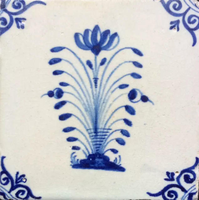 Antique Dutch Delft Tile Flower 1625-1650