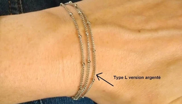 Bracelet Triple Chaînes Fines Argenté Avec Perles - Acier Inoxydable - Type L - Bijoux De Mylène Neuf