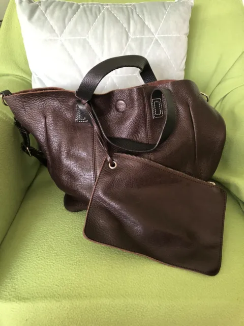 Brown Leather Tote Bucket Bag With Magnetic Clasp And Matching Purse