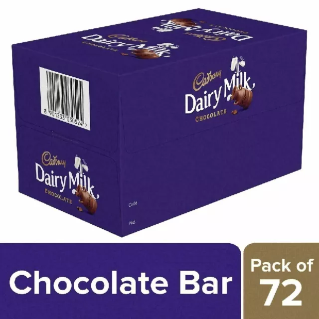 Barre de chocolat au lait Cadbury Dairy, 6,6 g (paquet de 72)