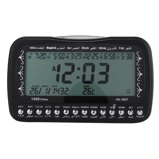 (Black)Azan Clock Prayer Timer Digital Table Clock Mulsim Prayer Alarm UK