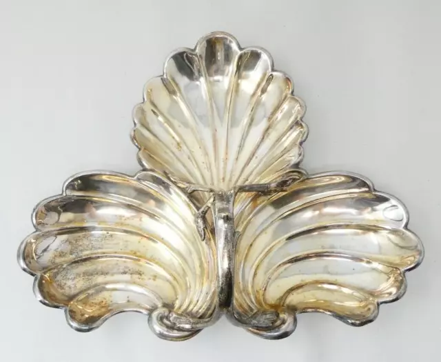 Shell Patterned Serving Dish Silver Plated Handled Antique