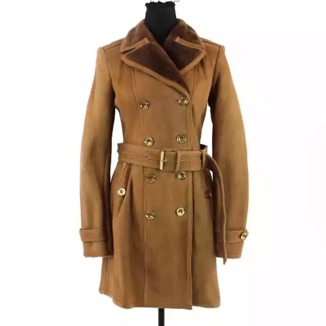 Burberry Brit Feering Genuine Shearling Lined Tan Brown Trench Coat 8 Suede 40