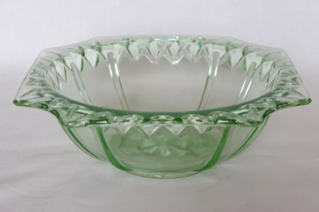 Art Deco Green Glass Square Fruit Bowl by Sowerby