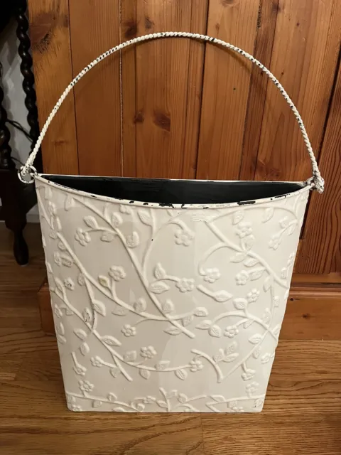 Southern Living at Home White Pressed Tin Hanging Wall Door Bucket Metal 40046
