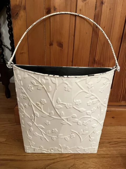 Southern Living at Home White Pressed Tin Hanging Wall Door Bucket Metal 40046