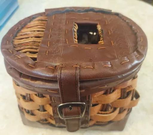 DOC SEIFERT AND MLDWood Woven Wicker and Leather Fly Fishing Creel Basket  1980's $45.00 - PicClick