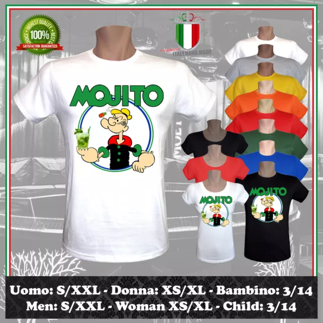 T-Shirt Popeye Mojito Barman Braccio Di Ferro Cartoon Dj 2022 Uomo Donna Bambino