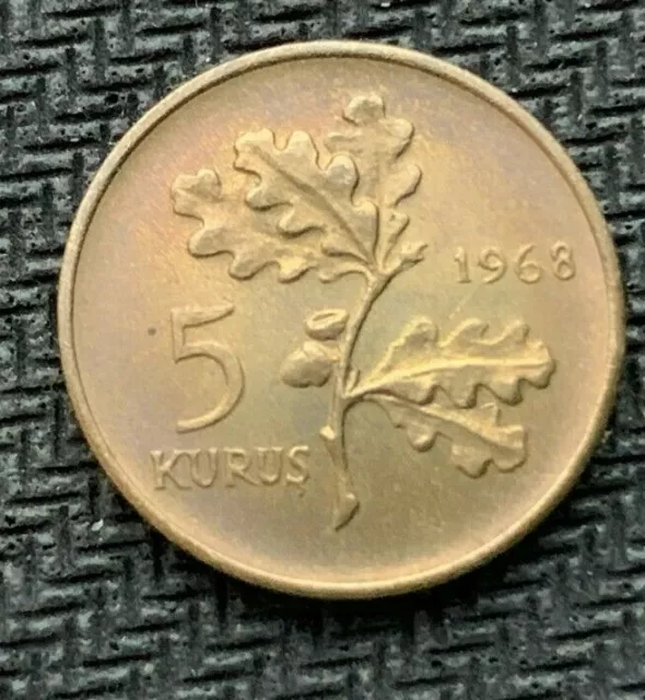 1968 Turkey 5 Kurus Coin BU UNC Rare Condition  #C1247