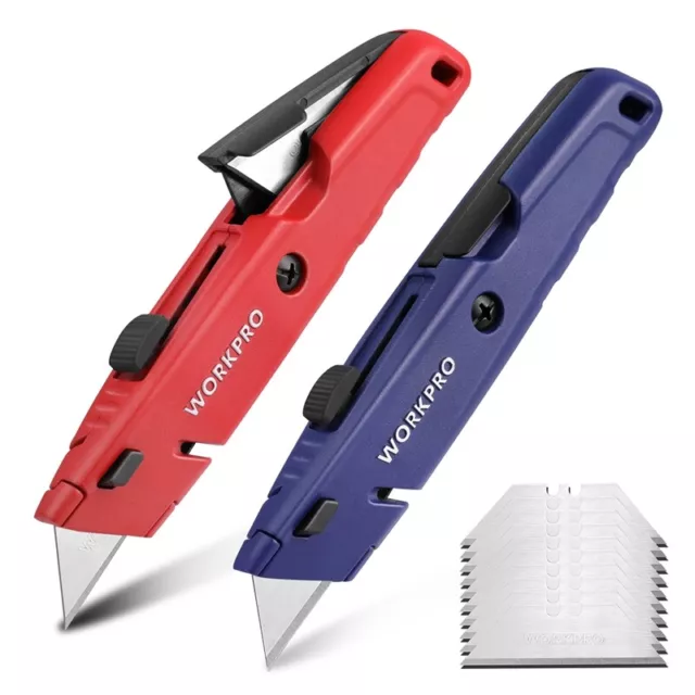 Utility Knife Box Cutter Retractable Lock Razor With 5 Sharp