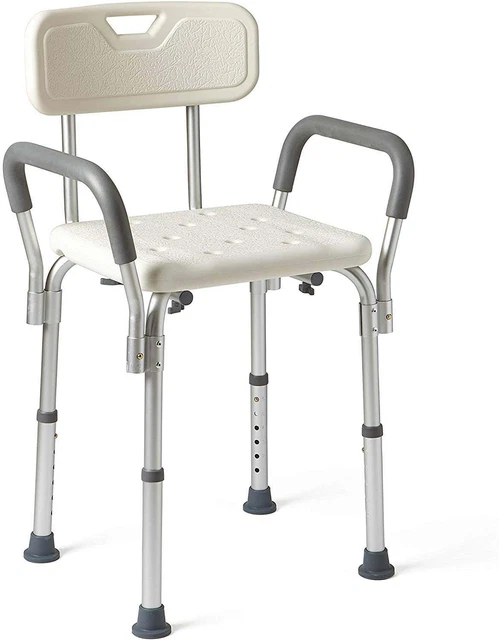 Medline Shower Chair Bath Seat with Back and Padded Armrests, Height Adjustable