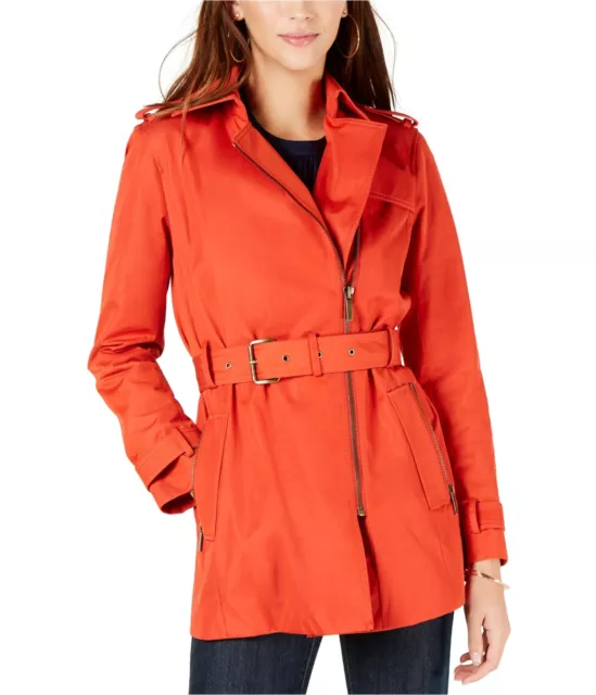 Michael Kors Womens Zip Front Trench Coat, Orange, Large