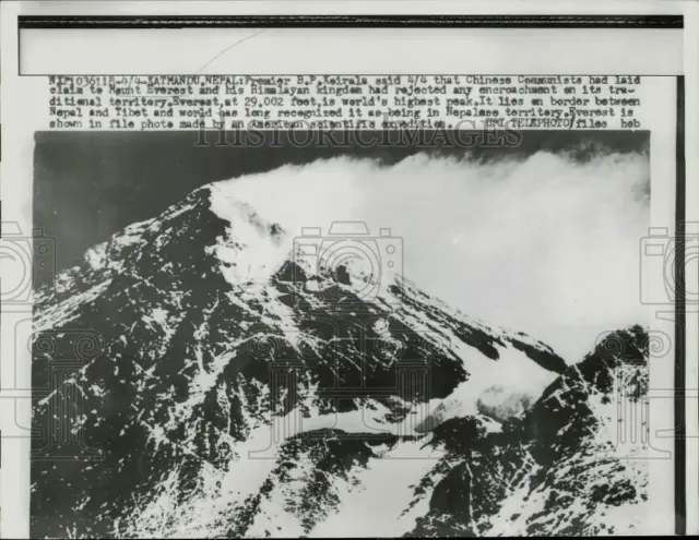 1960 Press Photo Aerial View of Mount Everest Mountain in Kathmandu, Nepal