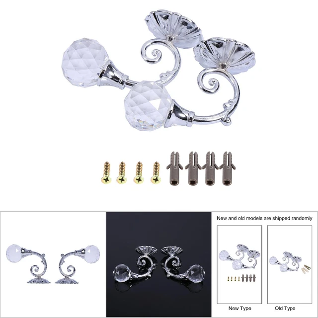 (Silver)2x Metal Crystal Glass Curtain Holdback Wall Window Drapery Tie Back US