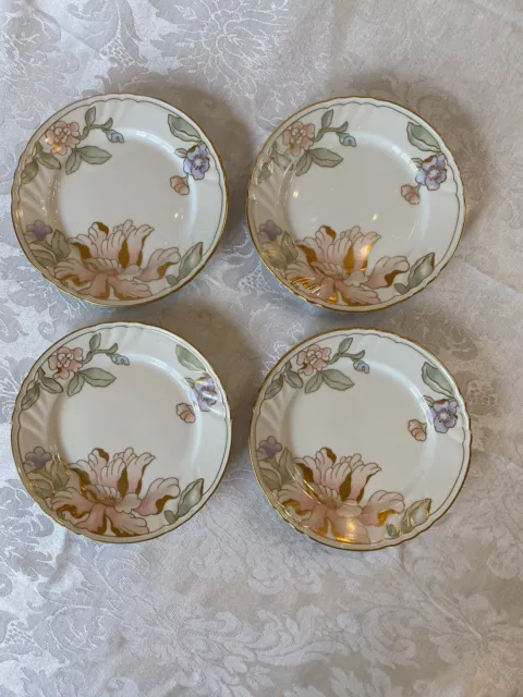 Fitz and Floyd Fleur Fantasia Peach 7.5" Porcelain Salad Plate, Japan (Set Of 4)