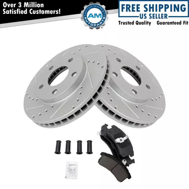 Brake Rotor Drilled Slotted Coated & Ceramic Pad Front Set for Chevy