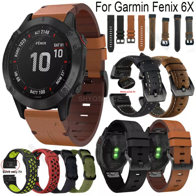 For Garmin Fenix 6 6X Pro 5 5X Plus 7 7X QuickFit Nylon Leather Strap Watch Band