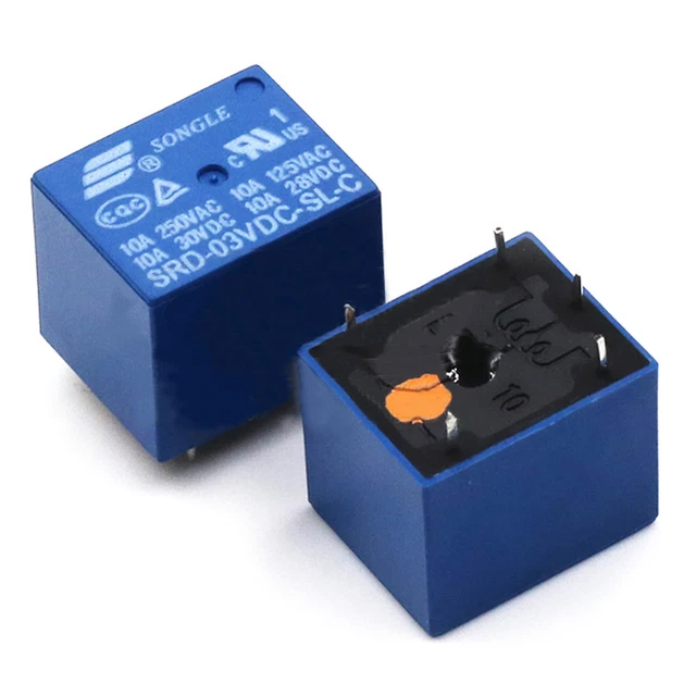 Mini Relais Songle 12V 10A SPDT 5 Broches - Pour PCB - Bleu - 10 Pièces Neuves Sous Emballage