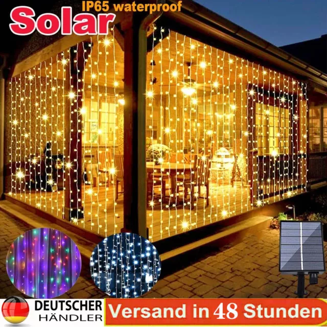 300 LED Solar Lichterkette Fenster Lichtervorhang Außen Innen Weihnachten Dekor