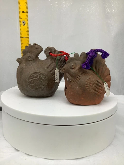 Japanese Clay Bell Pottery Dorei Asian Antiques Chicken Shrine 10.9x8.9x8.9cm