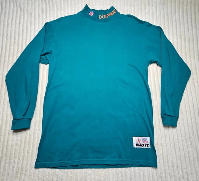 Miami Dolphins Shirt Green NFL MAXIT Long Sleeve Mens Size MEDIUM Vintage