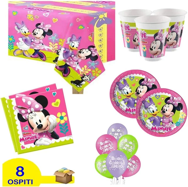 Kit Festa Compleanno Minnie 8 Ospiti Bambina Coordinato Rosa Tavola Party 8 Piat