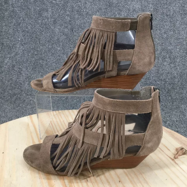 Steve Madden Sandals Womens 8 Amaaya Fringe Ankle Strappy Gray Suede Low Wedge 2