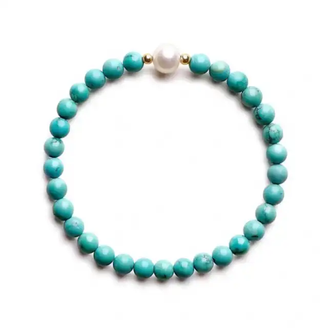 Beautiful Natural Turquoise Beads Freshwater Pearls Bracelet Relief Beaded