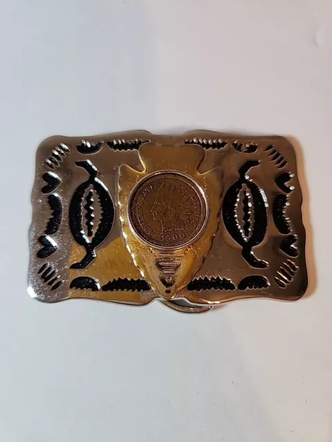 Indian Head Penny Coin 1900 Vintage Two-tone Western Belt Buckle Antique Coin