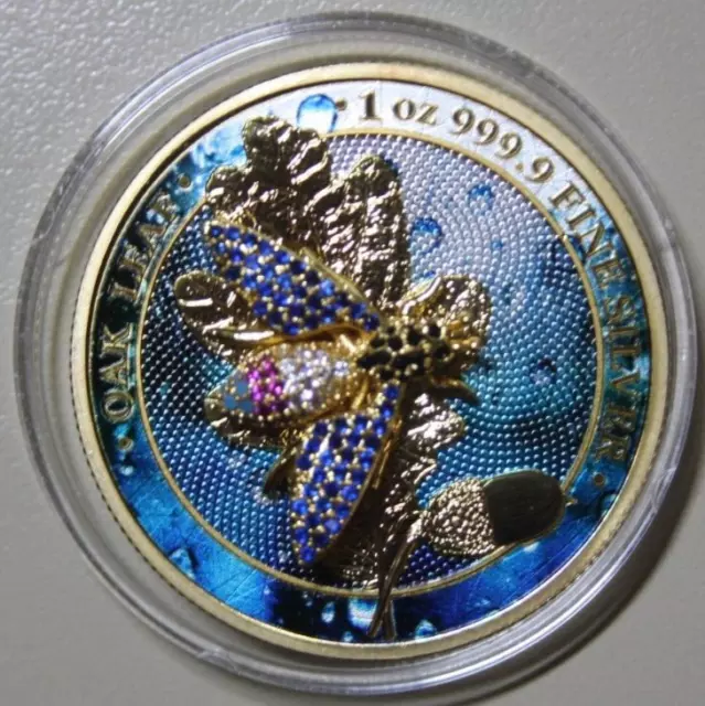 2019 Germania 5 Mark Silver #F5890 Only 500 Oak Leaf Bejeweled Fly Color Crystals
