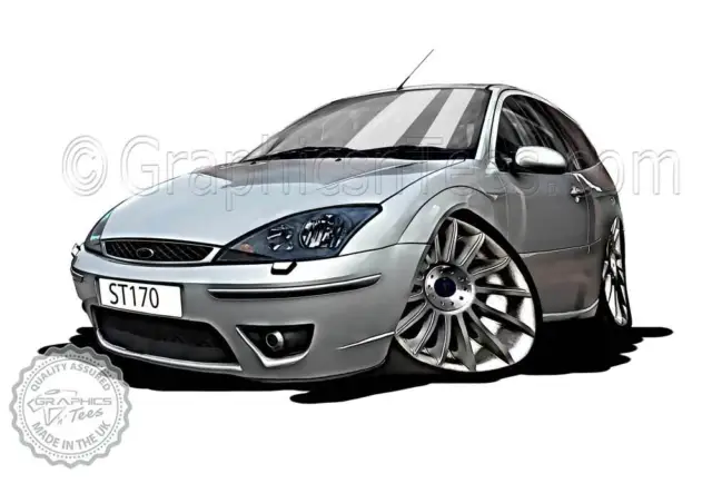 MK1 Ford Focus ST170 Silver Car Cartoon Caricature A4 Print Personalised Gift
