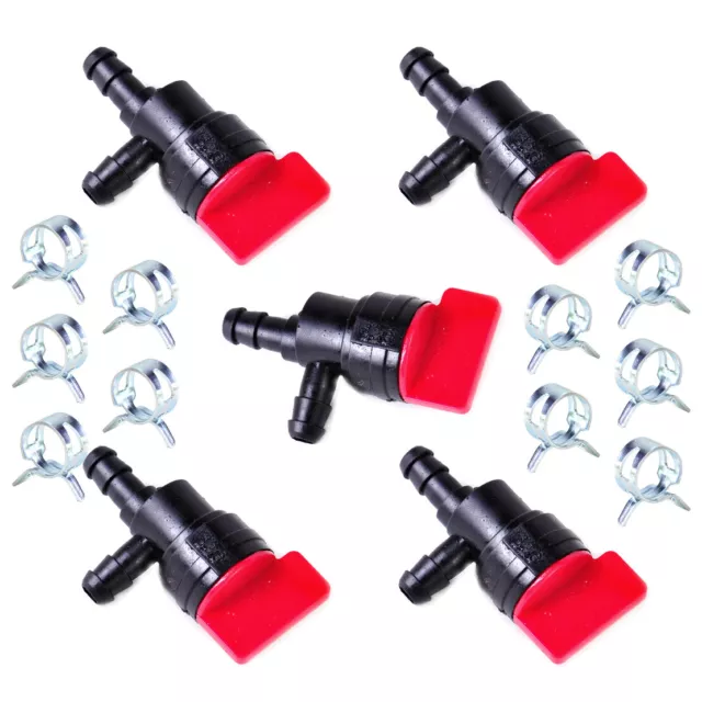 5x 1/4" 90 Degree Gas Fuel Shut Off Valve 10x 1/2" Clamp fit for Briggs Stratton