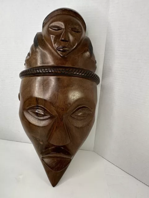 Ghana African Tribal Mask Large Wood Hand Carved Wall Hanging Art 21"