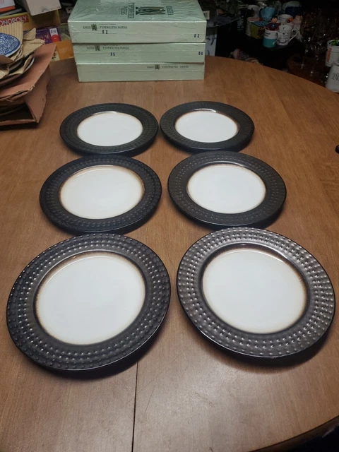 6 MIKASA GOURMET Basics Avery Salad Plates 9 Metallic Dot Euc Bin 113 29.99 PicClick