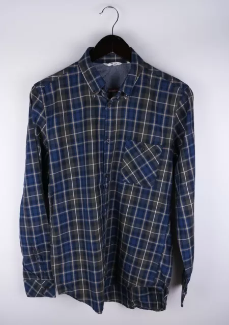 NN07 No Nationality Derek Men Casual Shirt Blue Check Cotton size S