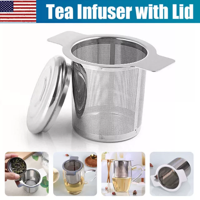 Tea Infuser with Lid Mesh Stainless Steel Metal Cup Strainer Loose Leaf Filter