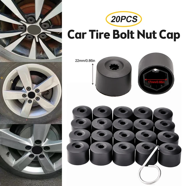 20-Pack Wheel Lug Nut Cover Caps – 17/19/21mm Inner Diameter – Black ABS Plastic
