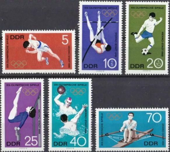 Germania Ddr 1968 Olimpiadi Sport Pole Volteggio Calcio Acqua Polo Canottaggio