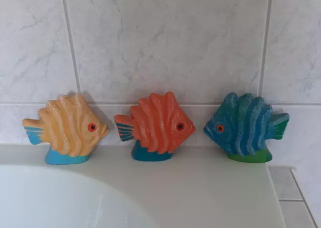 3 grantige exotische Fische Ton Brasilien Kunsthandwerk Deko Bad Dekoration bunt