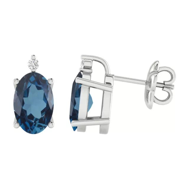 1.15ct Natural London Blue Topaz & White Diamond with Earrings Sterling Silver