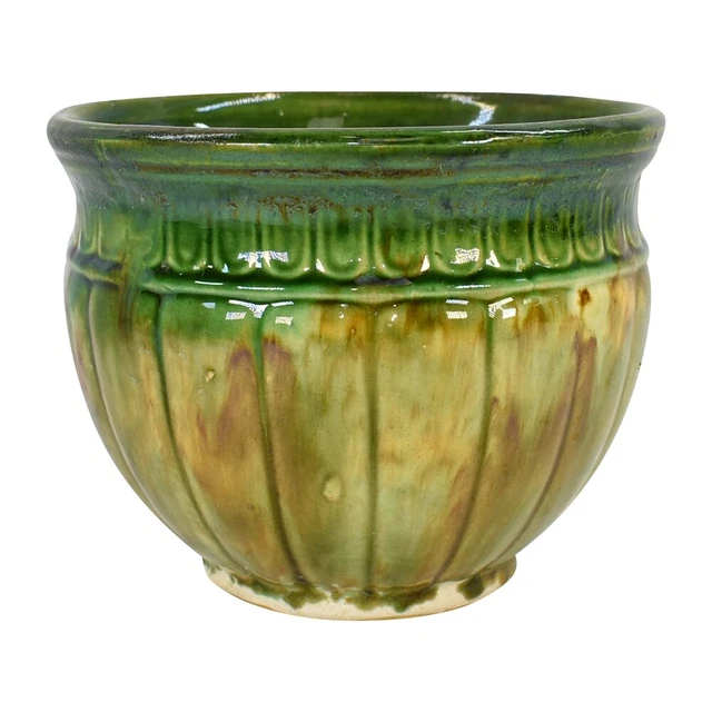 American Art Pottery Blended Majolica Yellow Green Ceramic Jardiniere Planter