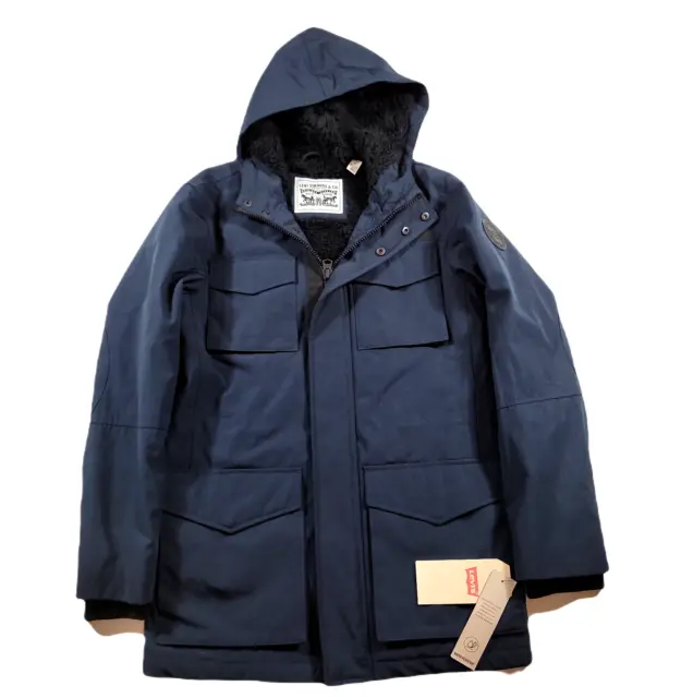Levis Four-Pocket Hooded Jacket with Fleece Lining Mens Small Navy Blue