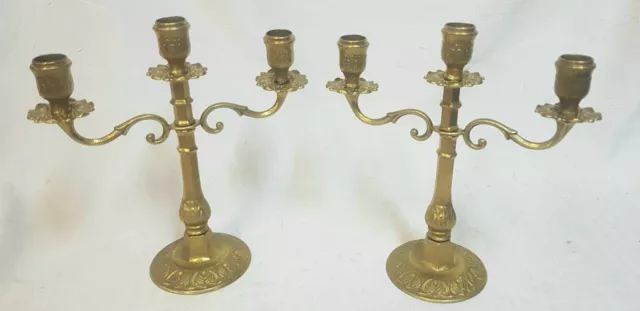Paire De Chandeliers Trois Branches Style Empire En Bronze Massif Rare