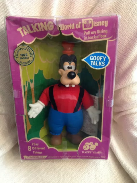 Vintage 1972 World of Disney Horsman Pull String Talking Goofy Cloth Doll in Box