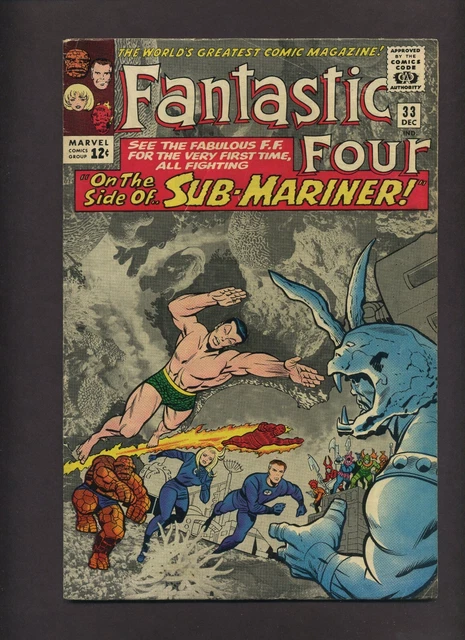 Fantastic Four 33 (VG) 1st app Attuma Partial photo cover Kirby 1964 Marvel Q507