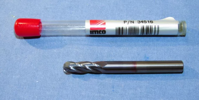 New-IMCO Carbide Ball End Mill 1/4 dia. x 3/4 LOC 4 Flute  TiCN Coated