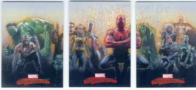 Marvel Masterpieces 2007 Complete Drew Struzan Splash Chase Card Set #1-3