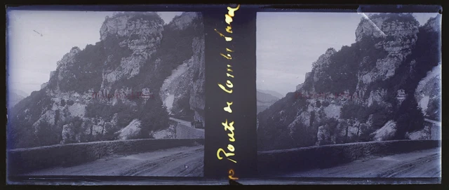 Montagne Route de Photo Stereo NEGATIF Plaque de verre VR11y 